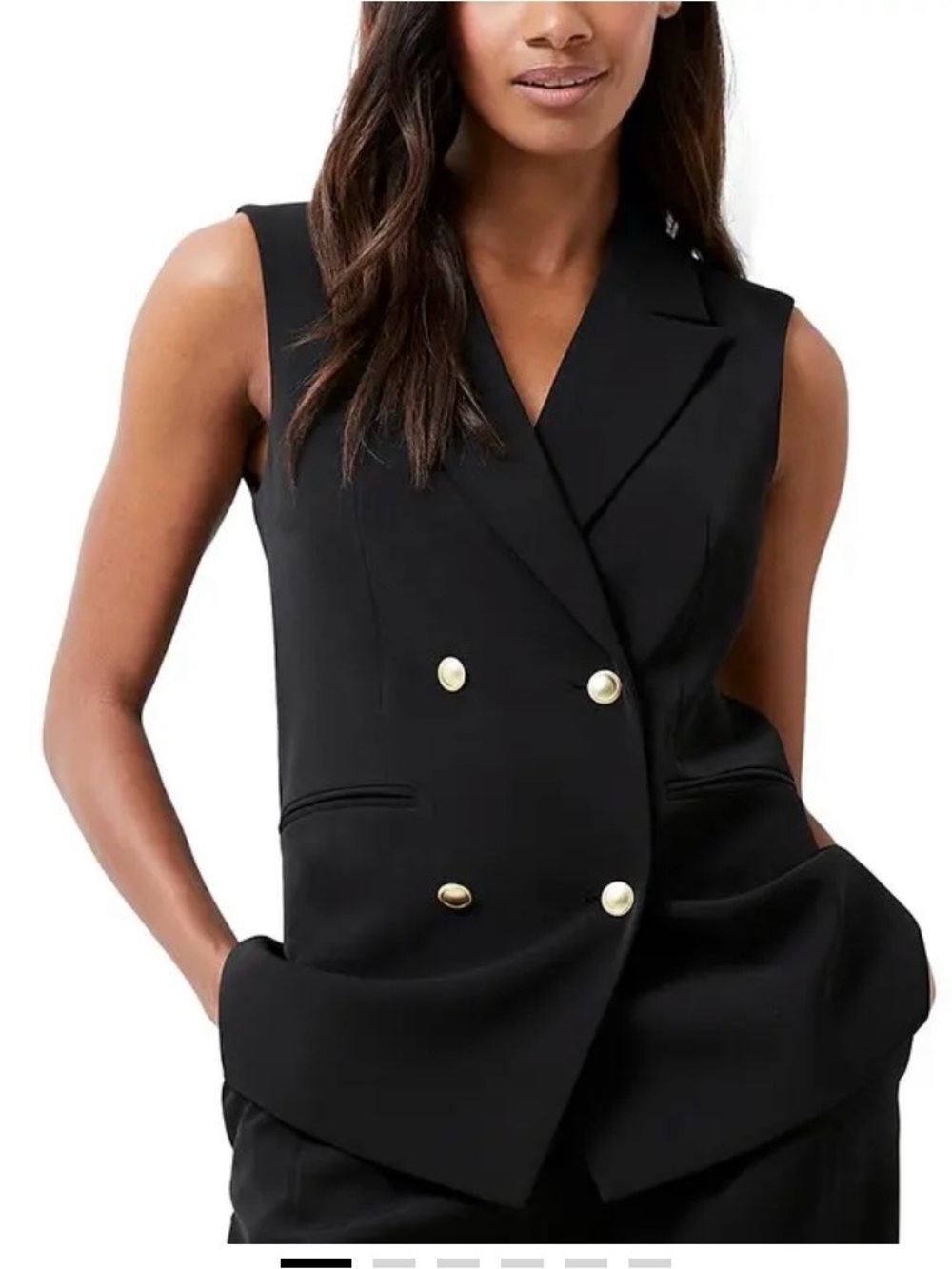 French Connection Black Sleeveless Double-Breasted Vest with Gold Buttons